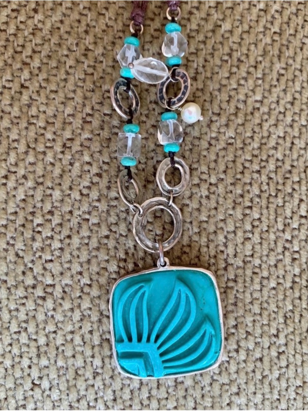 Silpada Aqua Grace 925 Sterling Silver & Howlite, Pearl, Glass Necklace 20”